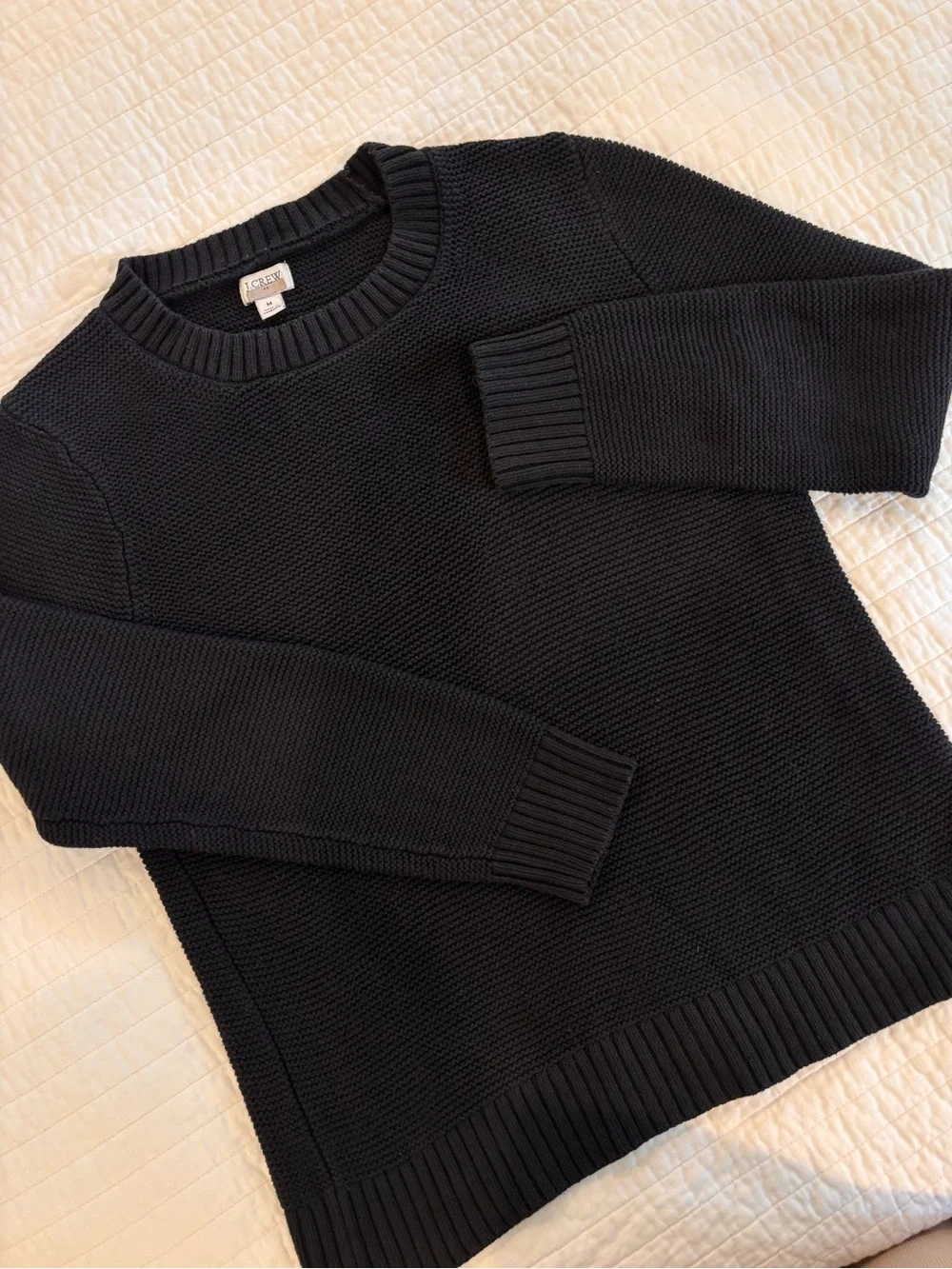 J. Crew Black Basket-Stitch Knit Crewneck Sweater